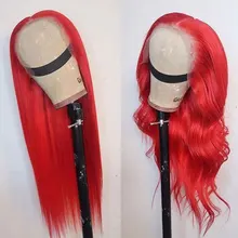 Bombshell Красный Тяжелый плотность длинные прямые синтетические парики на кружеве Glueless термостойкие волокна волос средний пробор для женщин