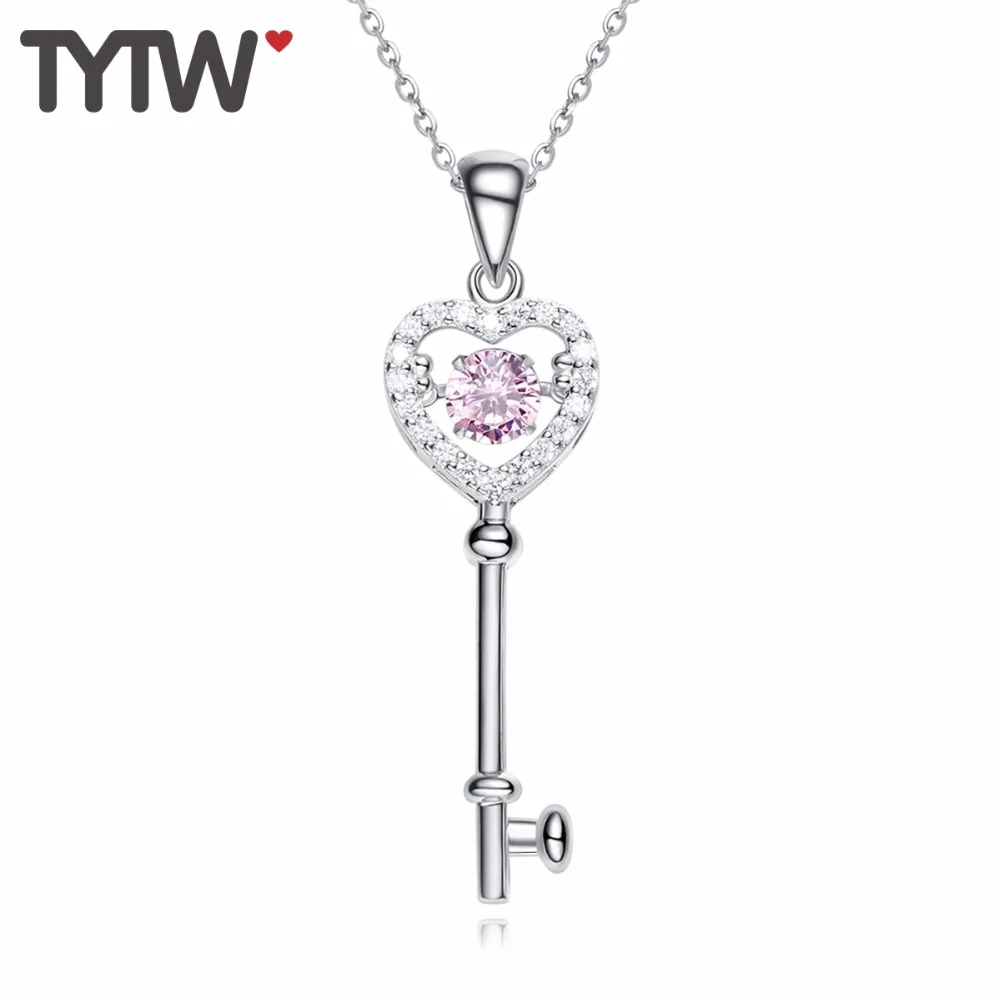 TYTW шикарный 925 пробы Серебряный Кристалл ключ танцующий камень кулон слой ожерелье родий слой ожерелье s подвески для женщин подарок