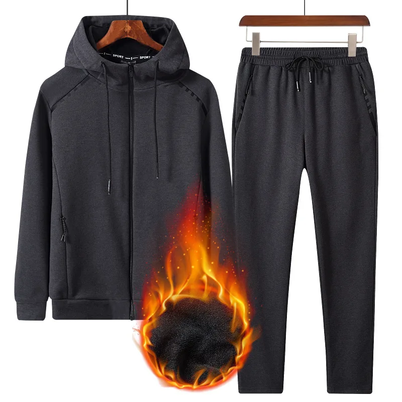 

Plus Size 5XL 6XL 7XL 8XL Men Warm Fleece Liner Winter Sport Suit Large Size Running Set 168