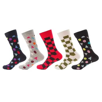 

Men cotton happy socks colorful breathable long sock geometric figure men socks fashion novelty art for couple sock 5 pairs/lot