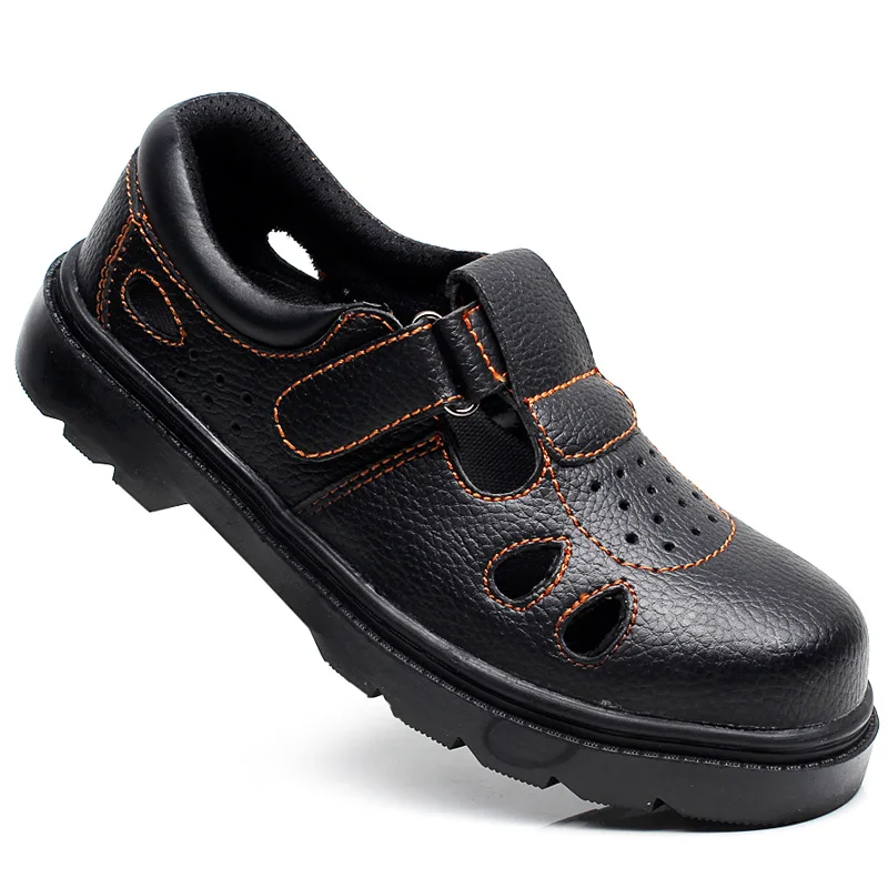 Respirável Couro Calçado Sapatos Botas Homens Bot Verão Leve Borracha Dos Sola Preto Aço Segurança cinza Trabalho Com Biqueira De Preto qawqRx7Z