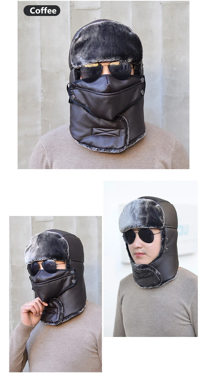 Зимние для мужчин Bomber Hat Earflap России шапки из искусственной кожи ветрозащитный ушанка охотничьи лыжные велосипедный шлем