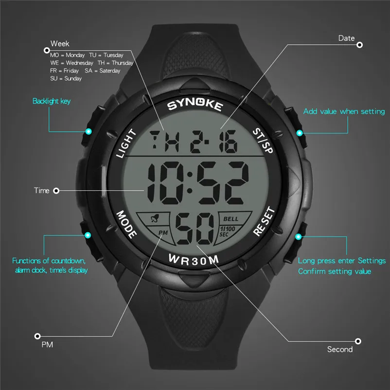 SYNOKE fashion brand men sports watches with Silica gel strap Waterproof Watch LED Digital Double Clock relojes hombre O29#N (13)