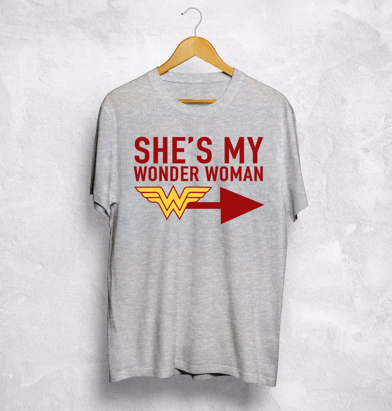 Мужская хлопковая футболка с коротким рукавом надписью He's My Superman Shes Wonder