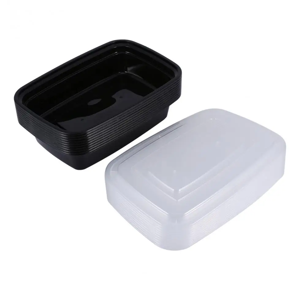 10 шт 1000 мл пластиковые контейнеры для приготовления пищи Microwavable коробки для хранения еды с крышкой черный