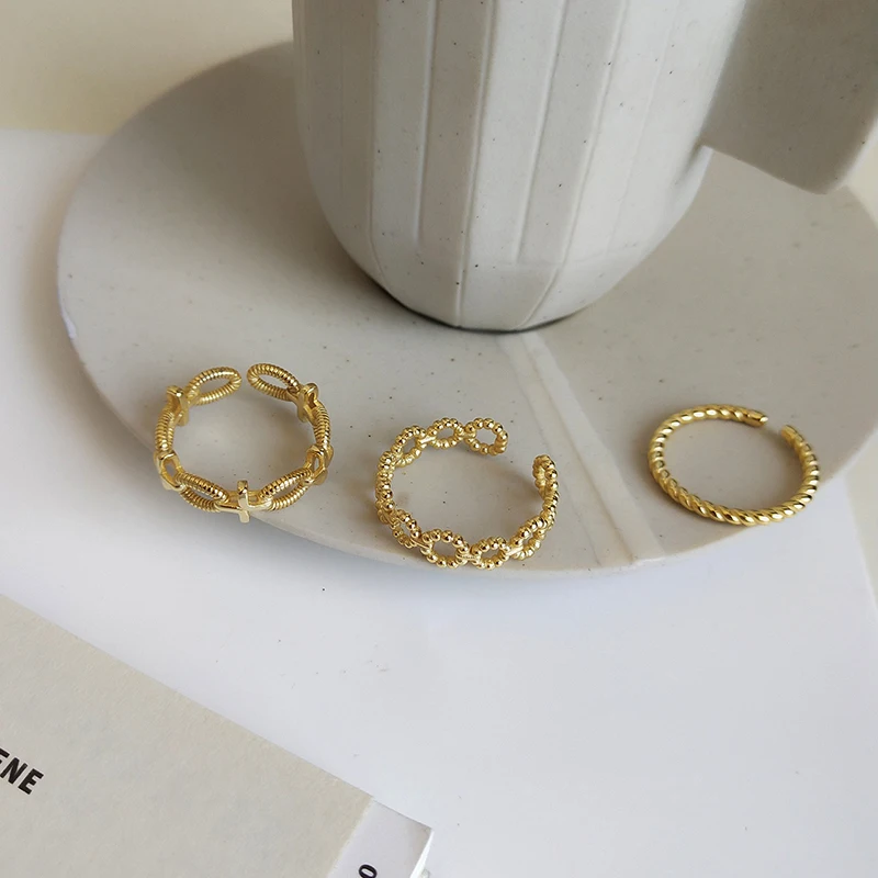 

WTLTC 925 Sterling Sliver Twisted Hollow Beaded Circle Rings Geometrical Stacking Rings Minimal Custom Open Rings Dainty Jewelry