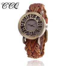 CCQ Retro Classic Hole Out Braided Leather-based Bracelet Watch Girls Vintage Quartz Watch Women Clock Relogio Feminino Present 1277