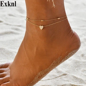 

Exknl Fashion Women Anklets Heart Barefoot Crochet Sandals Foot Summer Two Layer Foot Legs Beach Bracelet Anklets Jewelry 2019