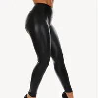 Строчки женские брюки спортивные из искусственной кожи Клубная одежда «Мокрый лук» эластичные спортивные штаны леггинсы Повседневная