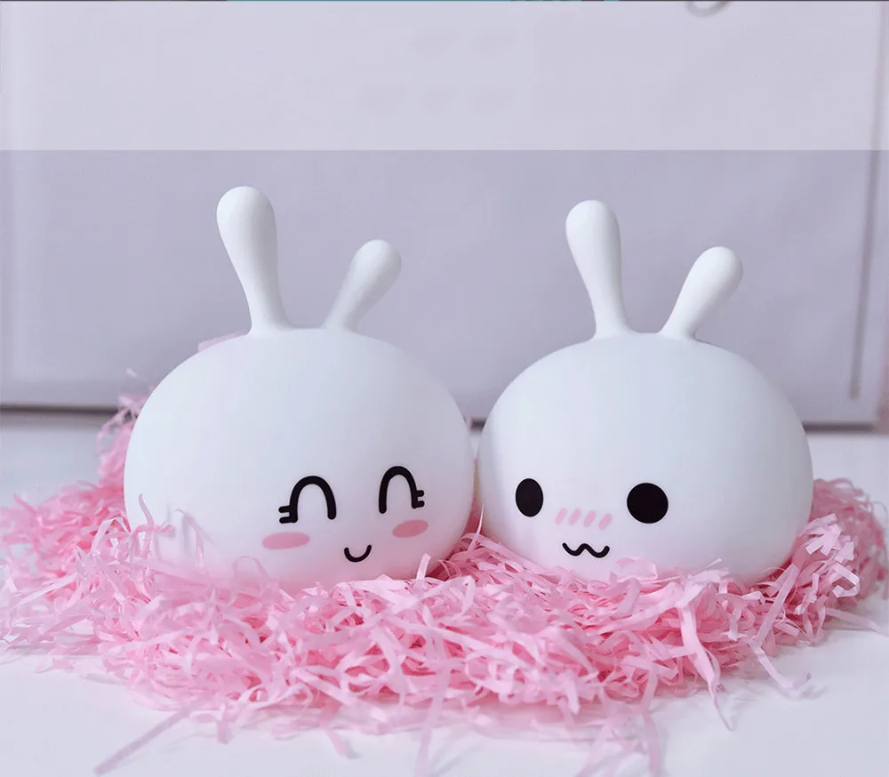 SuperNight Cartoon Rabbit LED Night Light Cute Bunny Colorful Silicone USB Children Kids Baby Bedroom Bedside Table Lamp Gift (15)