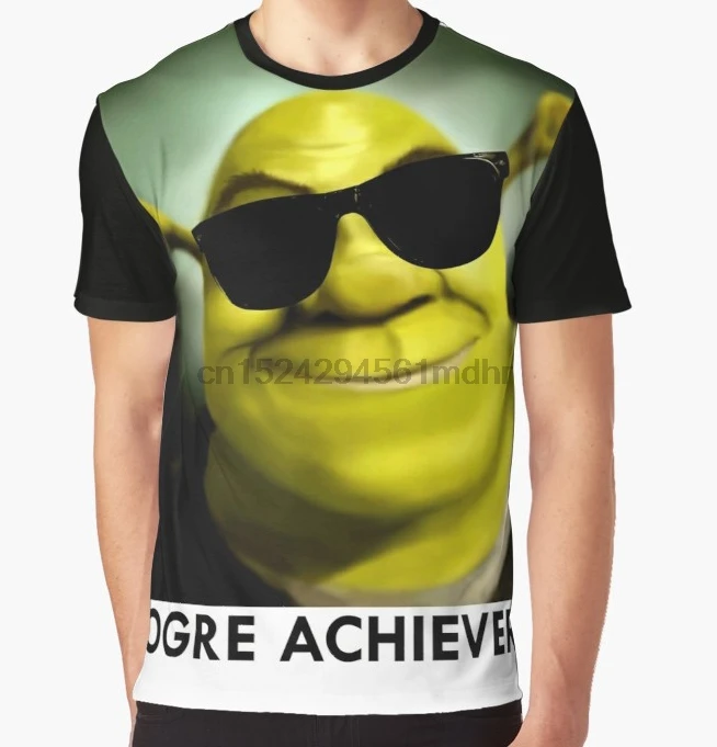 Мужская футболка с принтом Shrek Ogre Achiever коротким рукавом и круглым вырезом топы