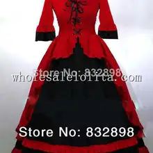 Готический Красный и Черный Викторианской Платье