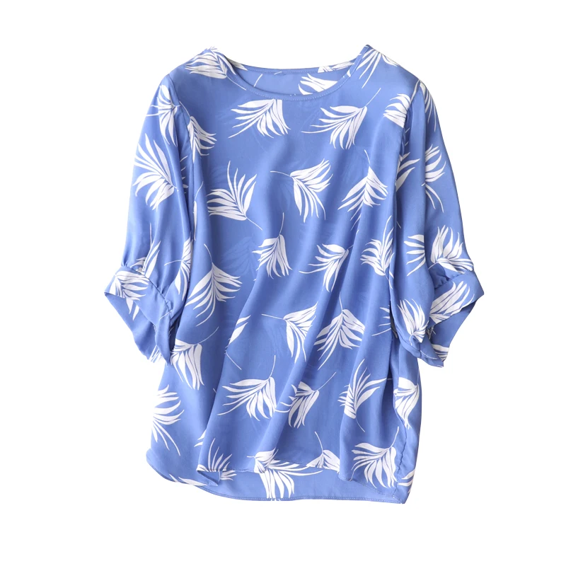 

Summer Female Silk Blouse 100% Natural Silk Tops and Blouses Women's elegant O neck Lantern Sleeve Silk Work office Blusas