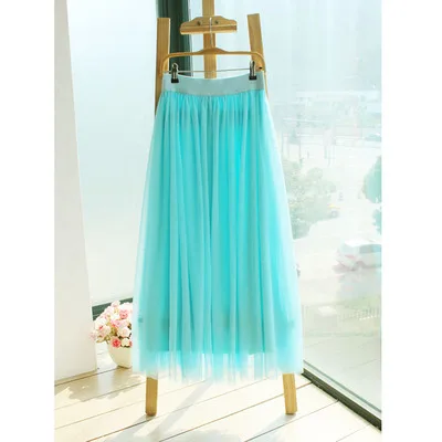 Стиль, модная юбка-пачка, мусульманская женская сетчатая шифоновая подкладка, плиссированные фатиновые юбки, бальное платье для девочек - Цвет: fresh blue