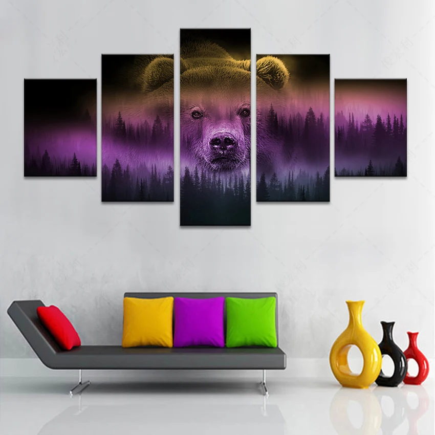 5 piece canvas art HD Print Animal bear paintings for kids rooms