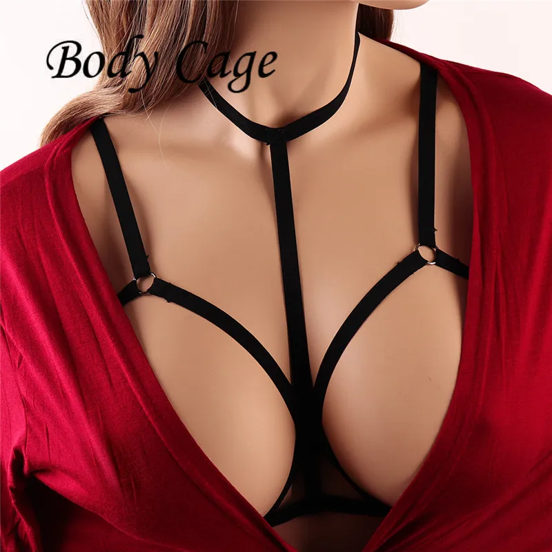 

Body Cage sexy pastel goth strap bust garter belt punk wear women liguero suit lingerie female bust dress set bondage retail New