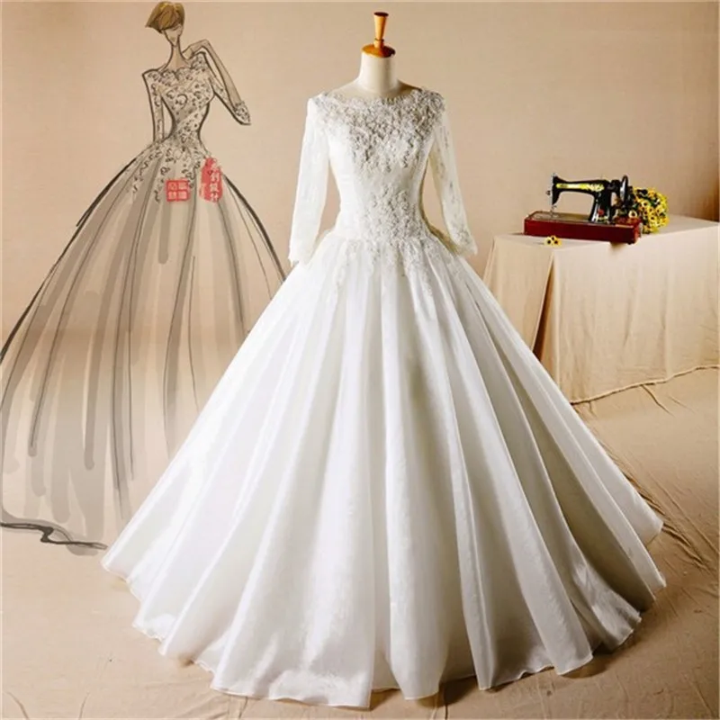 Vestido De Casamento 2015 New Long Sleeve Lace Wedding Dresses A Line