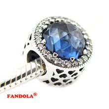 Подходит Pandora Charms браслеты 925 пробы-серебро-ювелирные изделия Сияющие сердца бусины с лунным светом синий кристалл