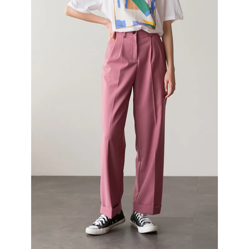 

2019 High Quality Women Wide Leg Pants Pink Fashion Loose Casual Straight Trousers Female Dress Pants High Waist Black