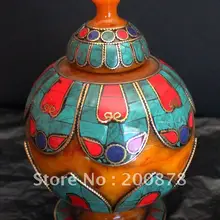 Hdc0697 Тибетский декора искусства, пчелиный воск ваза, латунь Бирюза Коралл ваза, Тибет коллекционирования, 180*120 мм, перепродажи и торговля, EMS