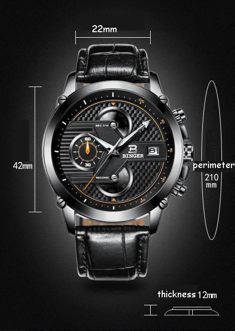 Швейцарские роскошные мужские часы Бингер бренд кварцевые часы мужские большой циферблат Дизайнер хронограф водонепроницаемые часы B-9018-4