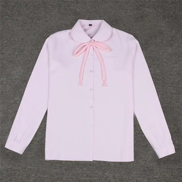 Для женщин Весна японский JK школьная Униформа Топ Mori для девочек элегантный дизайн одноцветное Цвет длинный рукав белая рубашка блузка Blusa - Цвет: round pink