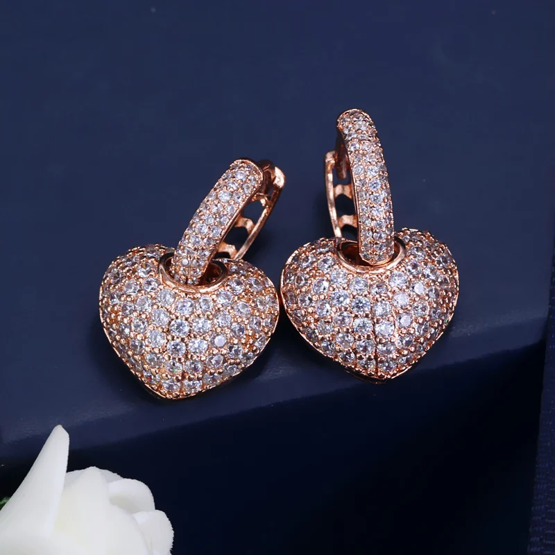

Charms Trendy Full Mirco Paved Cubic Zirconia Heart Earring Fashion Jewelry For Women Wedding Drop Earring Party Jewelry 2018