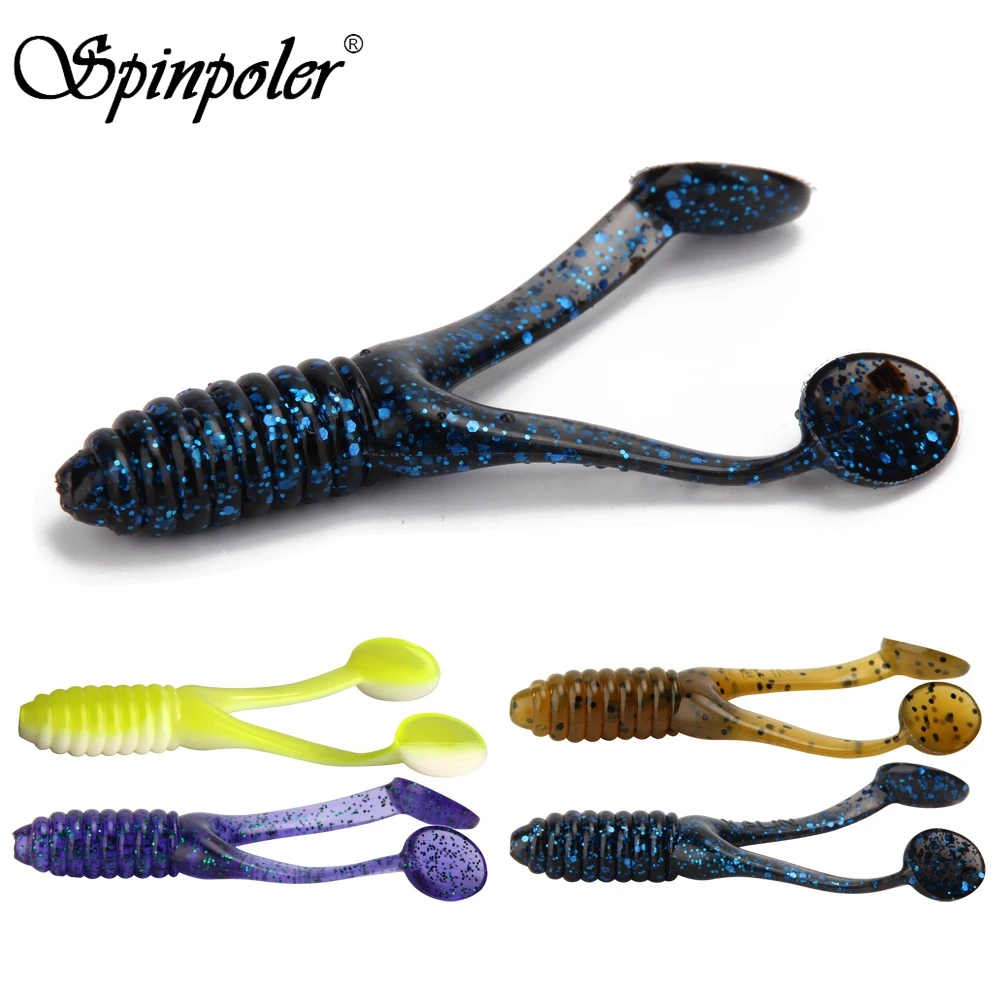 

Spinpoler 10pcs Soft Worm Swimbait Plastic Lure Double Paddle T-Tail Big Ribbed Jigging Jerkbait Drop Shot Bass Pike Perch Trout