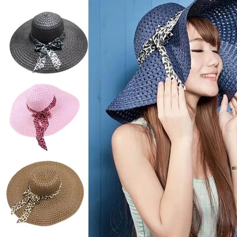

2019 Hround Top Raffia Wide Brim Straw Hats Summer Sun Hats For Floppy Fold Straw Sun Hats Women Leisure Beach Hats Flat Gorras