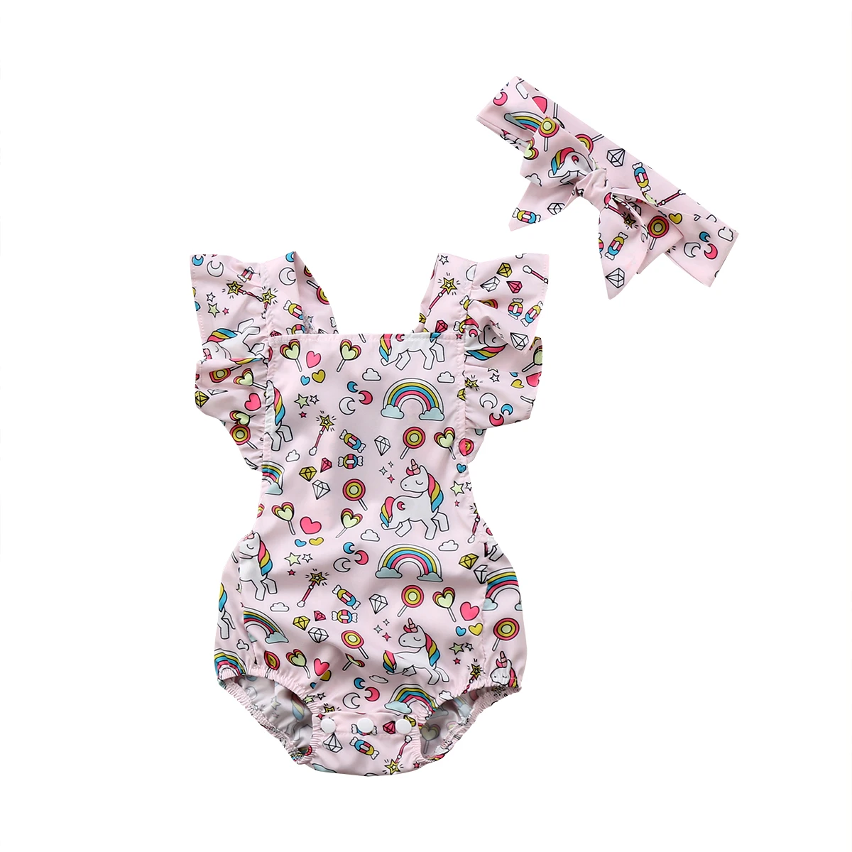 

Summer Toddler Baby Floral Unicorn Sleeveless Backless Bodysuit Playsuit Headband Outfits Clothes