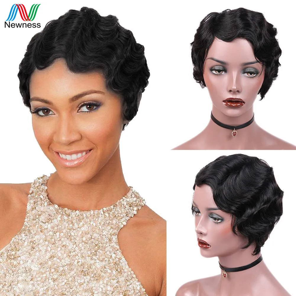 Newness Real Human Hair Short Wig Retro Flapper Hairstyles European American Fashion Finger Roll Curly Hair Breathable Base 360 Lace Wigs Aliexpress