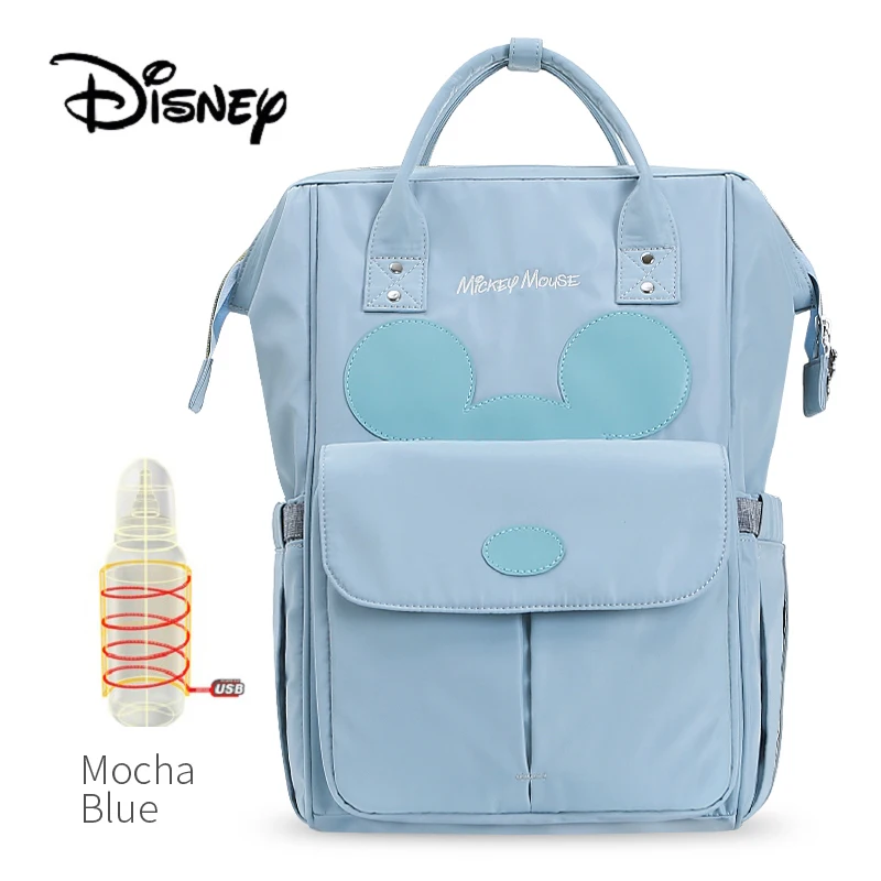 Disney USB бутылочка для кормления дорожный Рюкзак Детские сумки для мамы сумка для хранения обновленная Мама сумки 3D милая водонепроницаемая сумка для подгузников - Цвет: Mocha Blue
