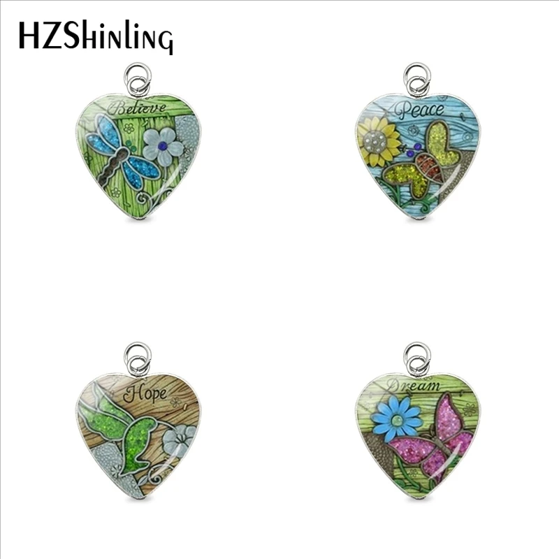 

Inspiration Words Believe Peace Dream Hope Quotes Heart Stainless Steel Charms Pendants Dragonfly Birds Pattern Jewelry Gifts