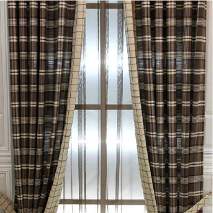 

Cotton yarn-dyed plaid striped curtains Busha released coffee color bedroom, balcony curtains custom cortina Drap