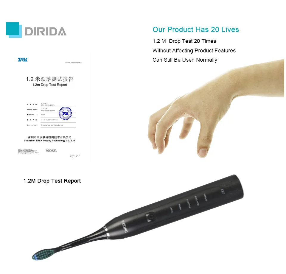 DIRIDA S2003 черный, белый цвет Sonic Электрический Зубная щётка Перезаряжаемые Электрический Зубная щётка + 3 шт. щетина DuPont для вашего здоровья