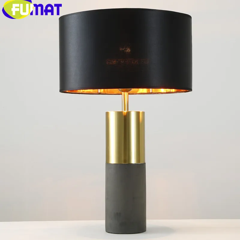 

Modern Fashion Table Lamp For Bedroom Bedside Black Lampshade Table Light Home Decor Living Room Metal Cement Table Lamps H62cm