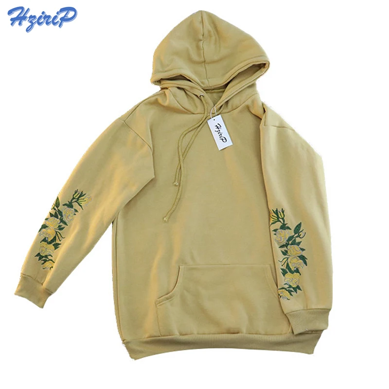 

HziriP 2019 New Arrival Hooeded Sweatshirt Women Elegant Floral Embroidery Long Sleeve Pullover High Quality Christmas Hoodies