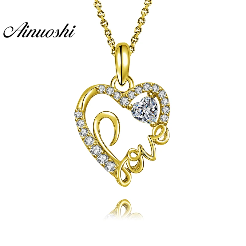 

AINUOSHI 10K Solid Yellow Gold Pendant LOVE Heart Pendant SONA Diamond Women Men Lovers Jewelry LOVE Letters Separate Pendant