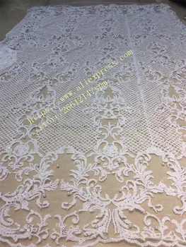 

5yards Newest African beads embroidery Lace With Sequins Glued Glitter lace fabric French net mesh tulle Lace Fabric for party