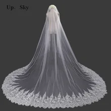 Горячая blanco marfil 3M Encaje собора velo de boda; con peine средства ухода за кожей Lentejuelas свадебная фата Фата с кружевом собора velo