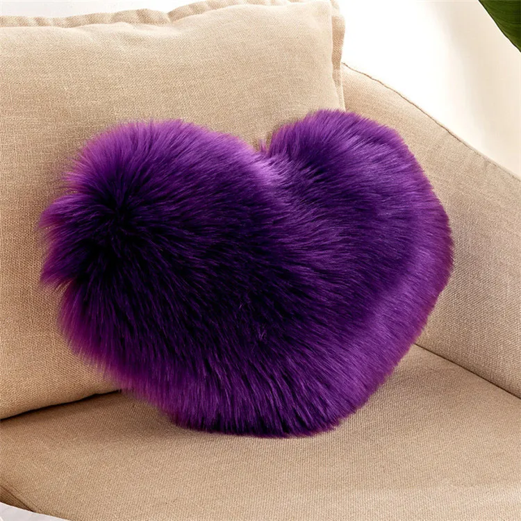 Наволочки в форме сердца из искусственной шерсти и меха, пушистые мягкие плюшевые наволочки, наволочки для дивана, автомобильный декор, моющиеся - Цвет: Фиолетовый