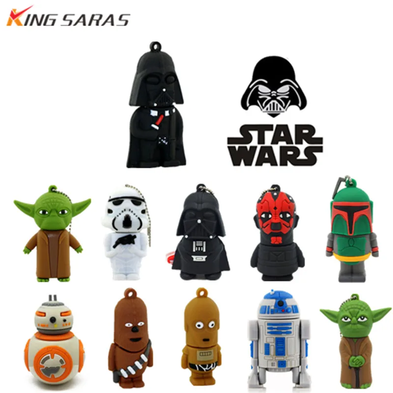 

KING SARAS Hot Star Wars usb flash drive 2.0 pen drive high speed 4GB 8GB 16GB 32GB 64GB 128GB pen drive YODA R2D2 free delivery