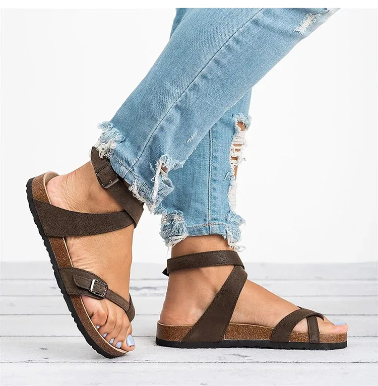Basic Women Sandals 2019 New Women Summer Sandals Plus Size 43 Leather Flat Sandals Female Flip Flop Casual Beach Shoes Ladies
