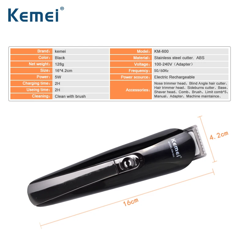 kemei aparador eletrico recarregavel cabelos barba 01
