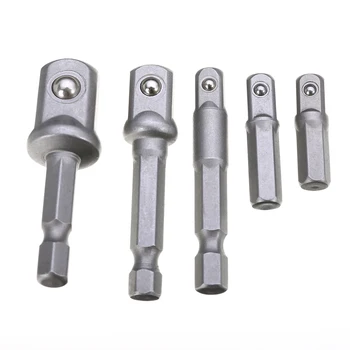 

5Pcs/Set Socket Adapter Set Hex Power Drill Driver Socket Wrench Adapter Extension Bar Bit 1/4" 3/8" 1/2"