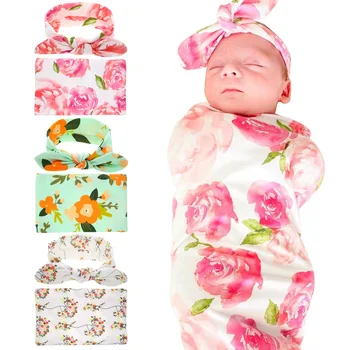 

Hot Sale Newborn Infant rabbit wrapping cloth Flower Swaddle Blanket Swadding Soft Sleeping Swaddle Muslin Wrap Headband Clothes