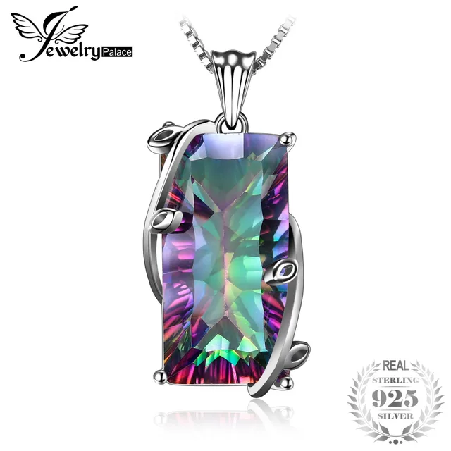 JewelryPalace 16ct Natural Fire Rainbow Mystic Topaz Necklace Charm Solid 925 St JewelryPalace 16ct Natural Fire Rainbow Mystic Topaz Necklace Charm Solid 925 St