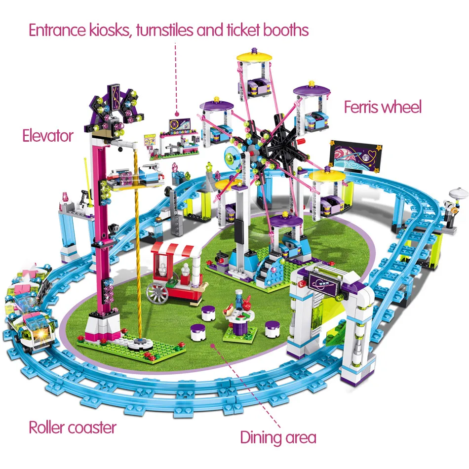1124 шт. Совместимость с блоками друзья парк аттракционов американские горки фигурка модель строительные игрушки хобби дети девочки