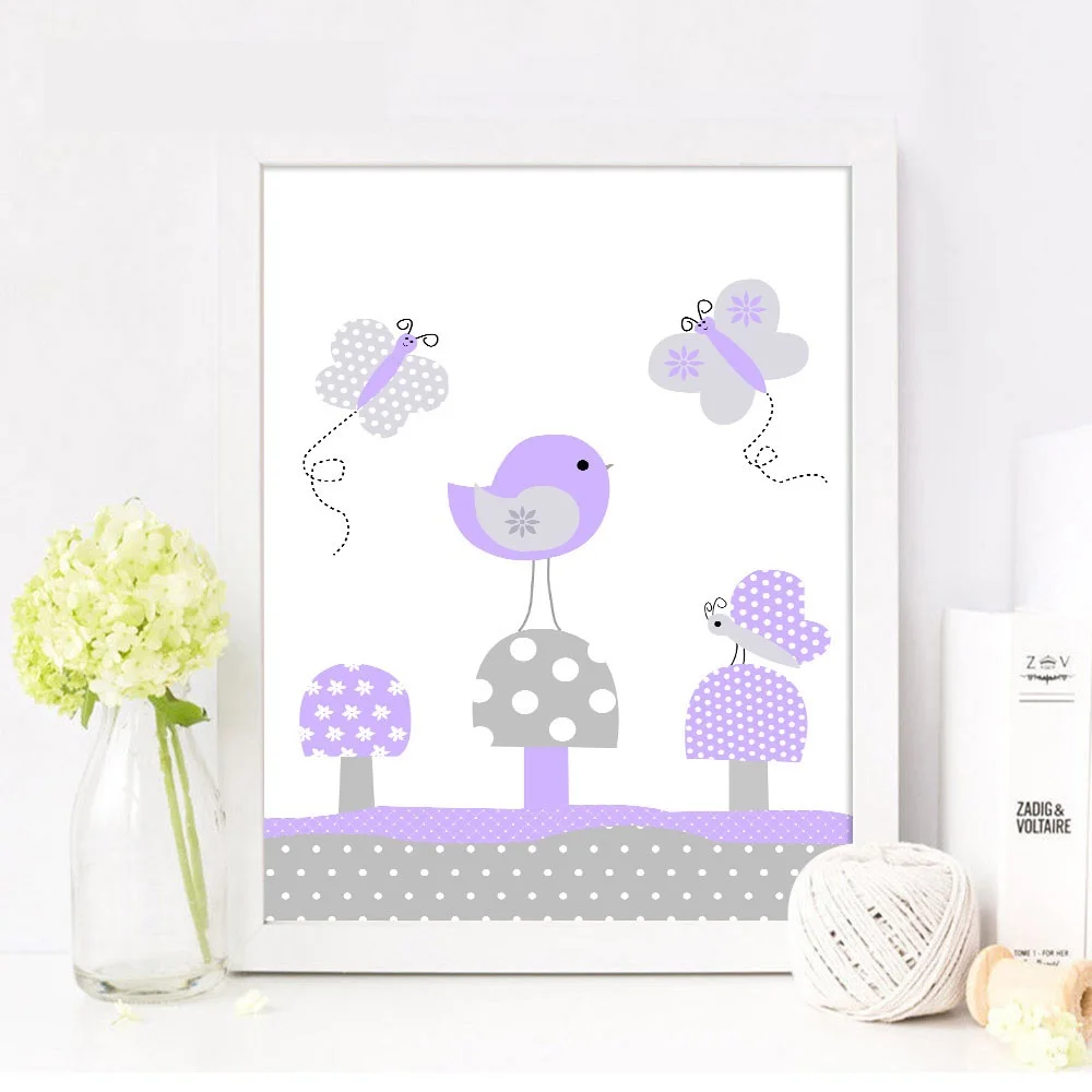 Purple-Butterfly-Bird-Flower-Wall-Art-Canvas-Poster-Cartoon-Nursery-Prints-Paintings-Wall-Picture-Nordic-Kids(3)