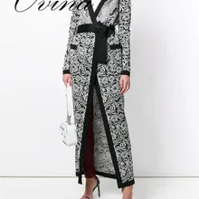 Высокое качество для знаменитостей женские пальто кардиган жаккард длинные Think черные модные куртки верхняя одежда